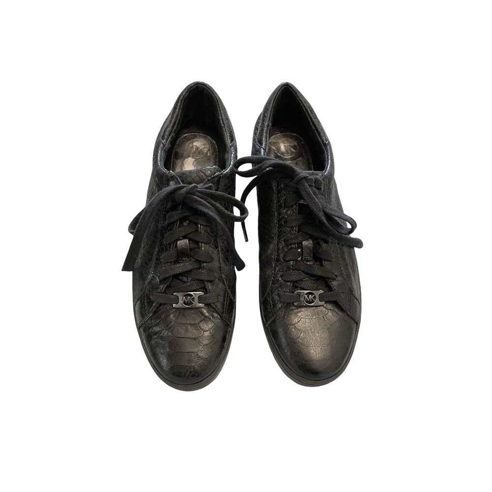 Michael Kors Irving Navy Snakeskin Embossed Leather Lace Up Sneakers